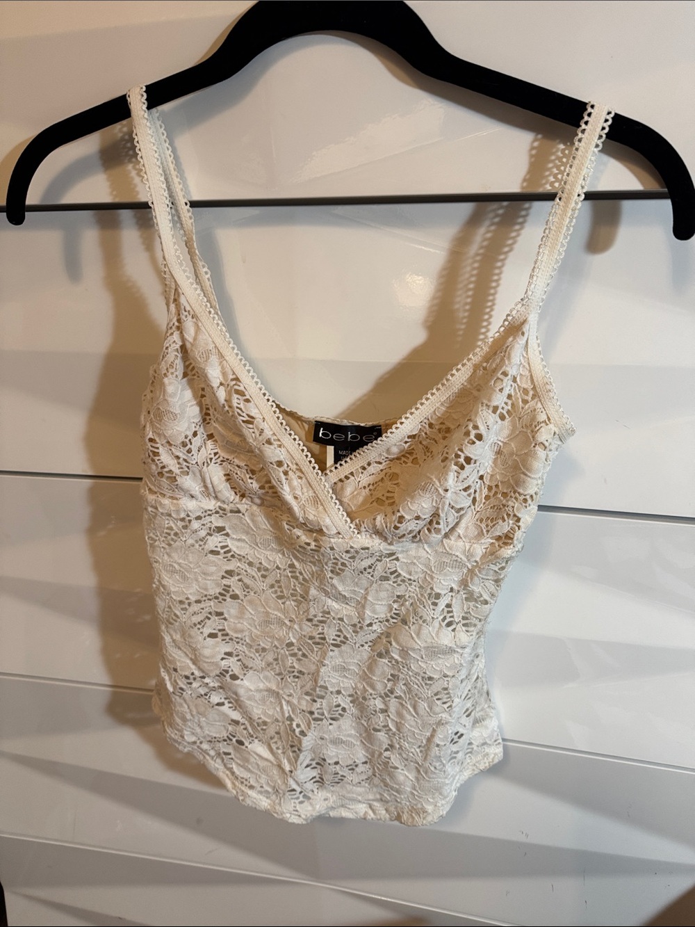 bebe Ivory Lace Camisole with V-Neck